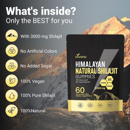 Himalayan9 Shilajit Gummies with Ashwagandha & Gokshura | 85+ Trace Minerals & Fulvic Acid | Organic, Non-GMO Micronutrient Supplement - Maple Wellness Supplements