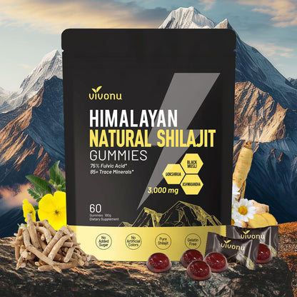Himalayan9 Shilajit Gummies with Ashwagandha & Gokshura | 85+ Trace Minerals & Fulvic Acid | Organic, Non-GMO Micronutrient Supplement - Maple Wellness Supplements