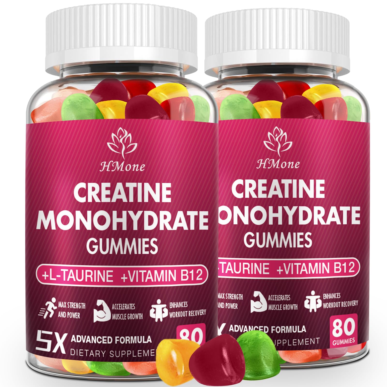 HMone Creatine Monohydrate Gummies - 5g for Men & Women, 160 Count and Creatine Chewable Supplements for Muscle Gain, Muscle Strength, Energy Boost - Maple Wellness Supplements