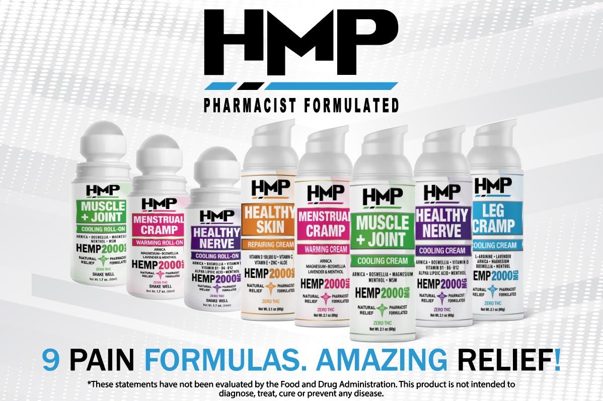 HMP BRANDS Hemp Cream Muscle & Joint Support 2000MG Hemp Discomfort Relief Formula w Menthol Ideal for Knee Muscle Joint Back Shoulder Elbow Maximum Joint Support, Natural Formula Made in USA (3 Pack) - Maple Wellness Supplements