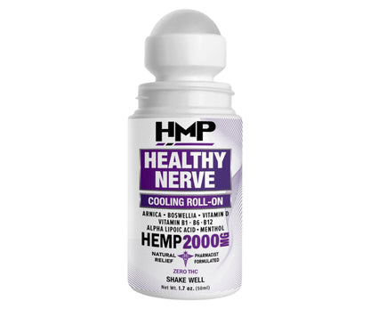 HMP Nerve Roll-On for Feet, Hands, Legs, Toes, Back 2000MG Hemp with Menthol & Arnica, Soothing Cooling Formula, Made in USA, 50ml (1 Pack) - Maple Wellness Supplements