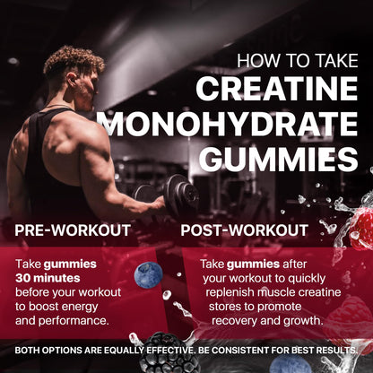Hofnie Creatine Monohydrate Gummies 5000 mg – Vegan, Sugar-Free Pre Workout Creatine for Men & Women – Raspberry & BlackBerry Flavored Chewable Creatine Monohydrate, 120 Gummies (30-Day Supply) - Maple Wellness Supplements