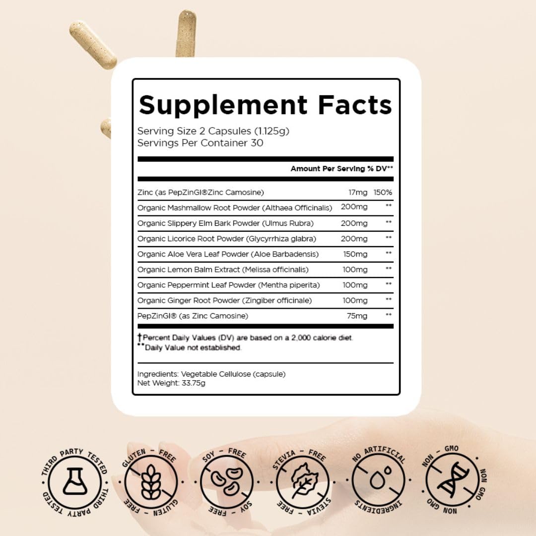 HOLISS Daily Gut Health Capsules – 8-in-1 All Natural Supplement, Lemon Balm, Bloat & Gas Relief, GI Lining Repair, - Maple Wellness Supplements