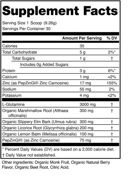 HOLISS Daily Gut Health Kit – 6-in-1 All Natural Supplement, Bloat & Gas Aid, GI Lining Repair, IBS Support – Lemon Balm, L-Glutamine, PepZinGI, Mixed Berry, 30 Servings, Electric Mixer & Spoon - Maple Wellness Supplements