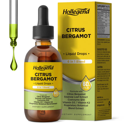 HOLLEGEND Citrus Bergamot Liquid Drops, Organic Citrus Bergamot 1000mg Supplement, Plus Soursop, CoQ10, Vitamin D3, K2, - Maple Wellness Supplements