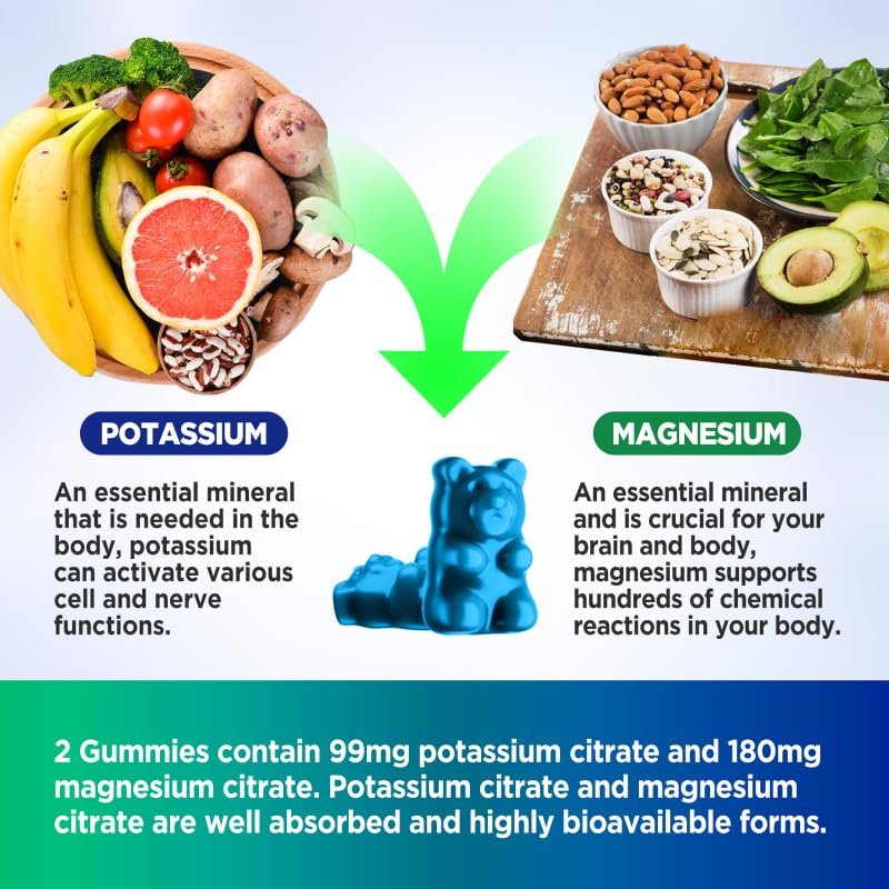 HOLLEGEND Potassium Magnesium Gummies, High Absorption Potassium Citrate 99mg Magnesium Citrate 180mg, Chewable Gummy Supplements for Leg Cramps & Muscle, 60 Count - Maple Wellness Supplements