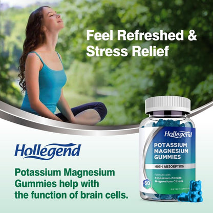 HOLLEGEND Potassium Magnesium Gummies, High Absorption Potassium Citrate 99mg Magnesium Citrate 180mg, Chewable Gummy Supplements for Leg Cramps & Muscle, 60 Count - Maple Wellness Supplements