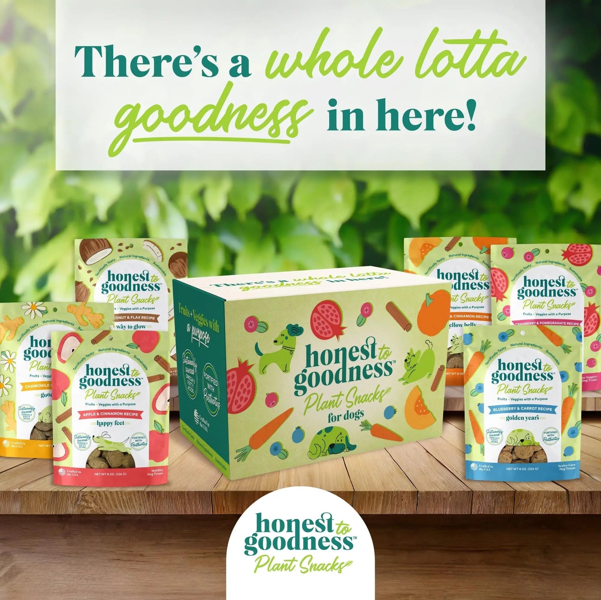 Honest to Goodness Plant Snacks Dog Treats, Enriched with Omega 3s & Postbiotics, 8oz Variety Pack, 6 Bags - Maple Wellness Supplements