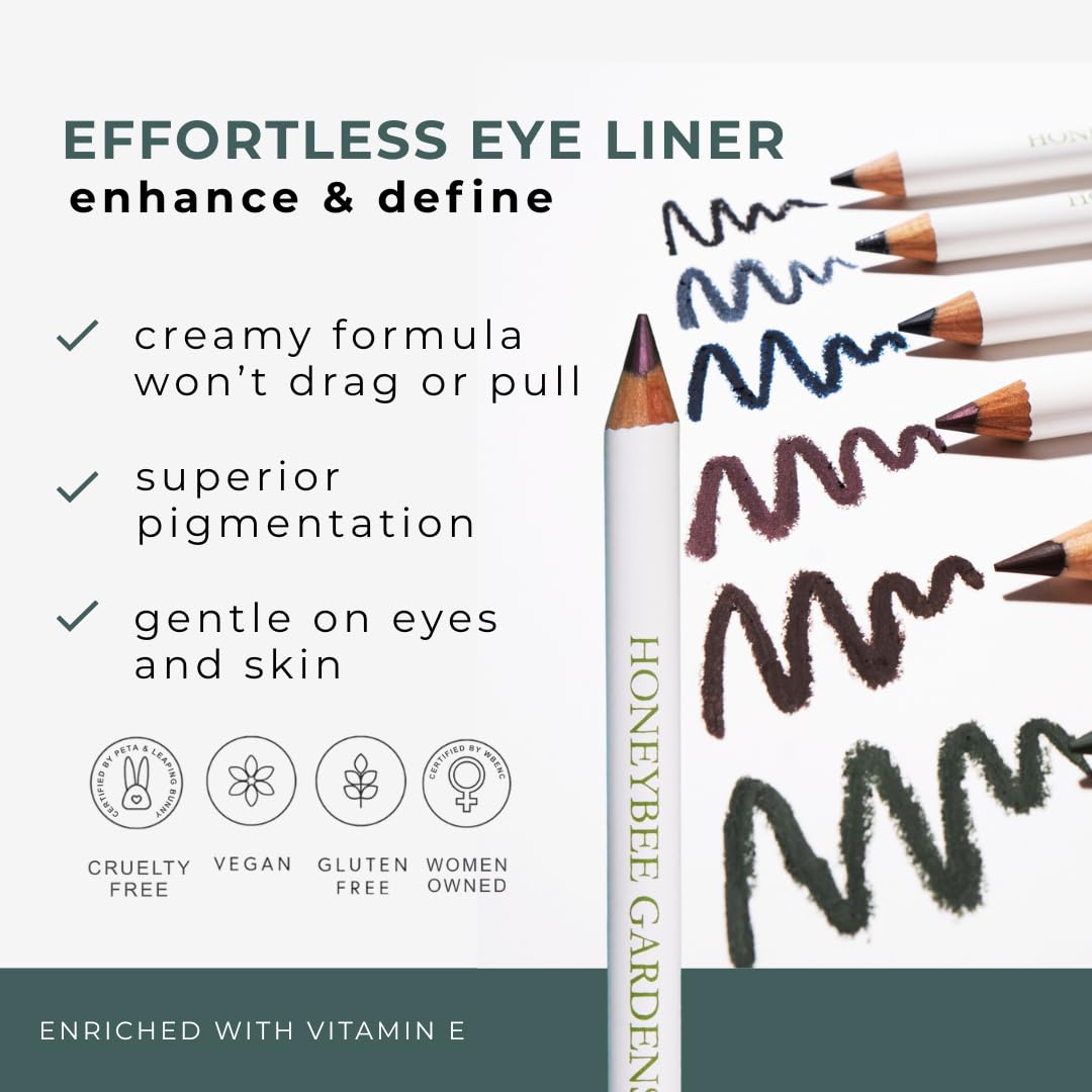 Honeybee Gardens Effortless Eye Liner Pencil, Jet Set Black, Smooth Long-Wearing, Rich Pigment, Vegan & Gluten-Free - Maple Wellness Supplements