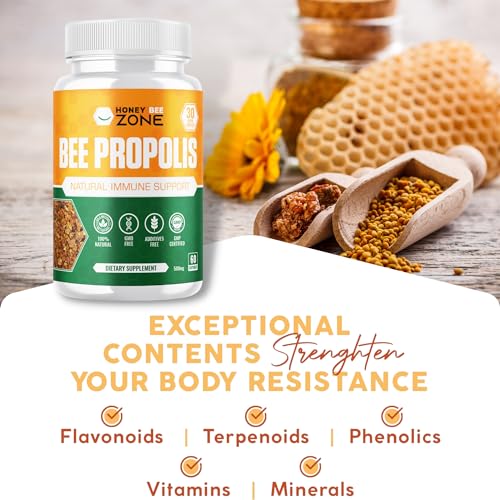 HONEYBEEZONE-Bee Propolis Capsules – 100% Natural Energy and Immune Support Supplement | Non-GMO, Gluten-Free, 60 Easy-to-Swallow Veggie Capsules - Maple Wellness Supplements