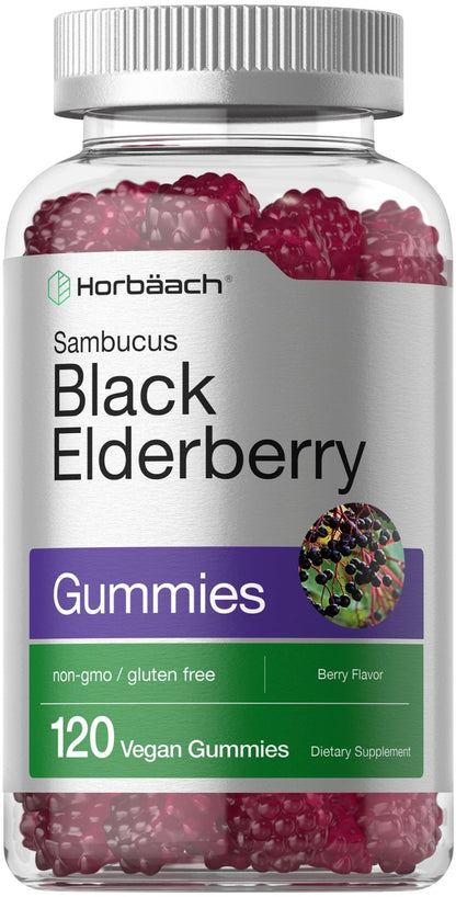 Horbaach Black Elderberry Gummies | 120 Count | Sambucus Extract | with Zinc and Vitamin C | Berry Flavor | Vegan, Non-GMO - Maple Wellness Supplements