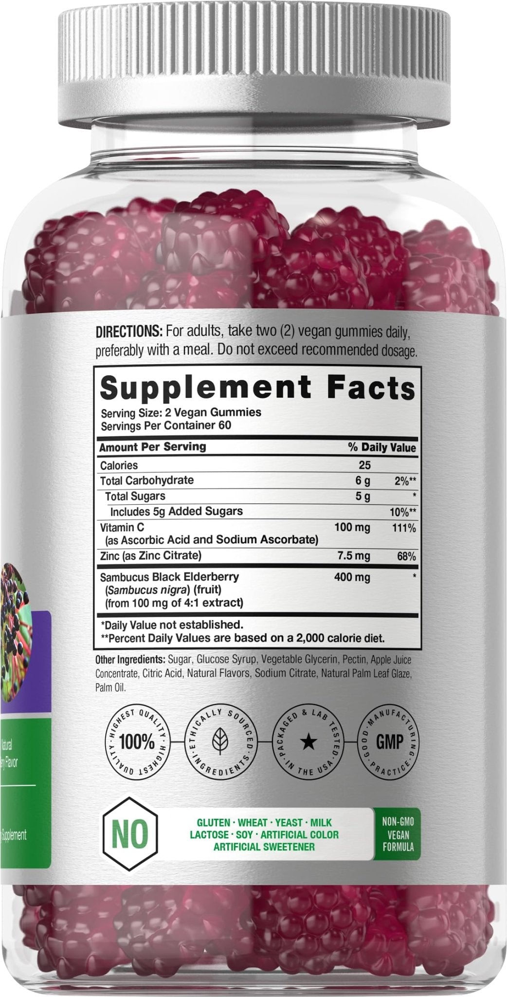 Horbaach Black Elderberry Gummies | 120 Count | Sambucus Extract | with Zinc and Vitamin C | Berry Flavor | Vegan, Non-GMO - Maple Wellness Supplements