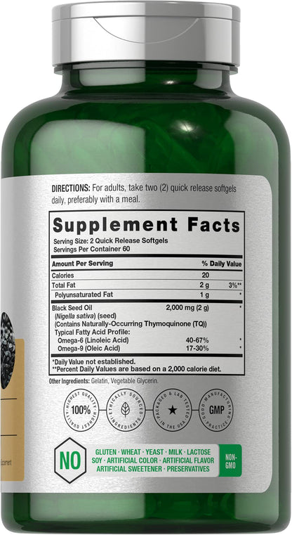 Horbaach Black Seed Oil Cold Pressed Softgel Capsules | 2000mg | 120 Count | Supplement with Omega 6 and 9 | Nigella Sativa - Maple Wellness Supplements
