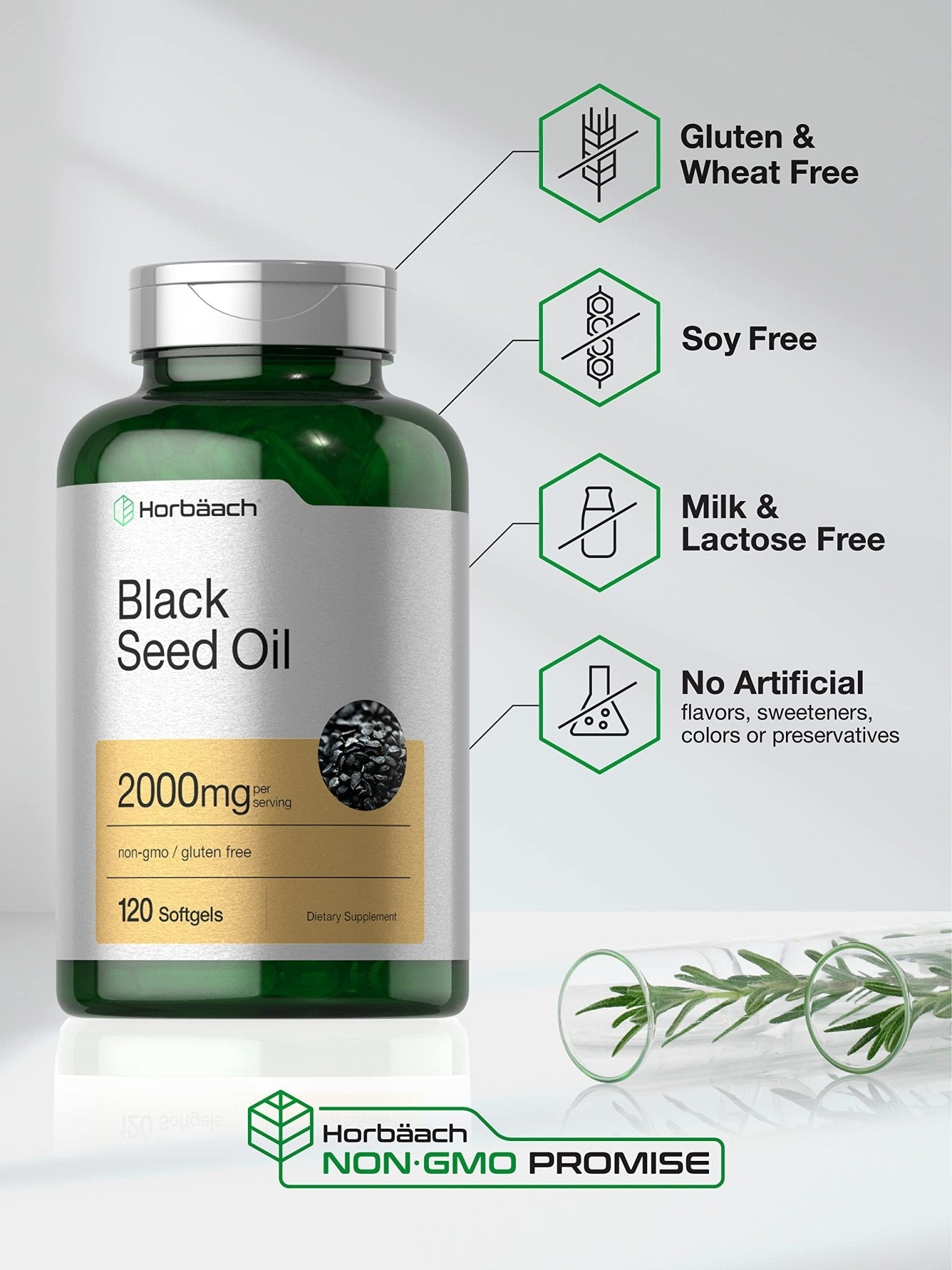 Horbaach Black Seed Oil Cold Pressed Softgel Capsules | 2000mg | 120 Count | Supplement with Omega 6 and 9 | Nigella Sativa - Maple Wellness Supplements