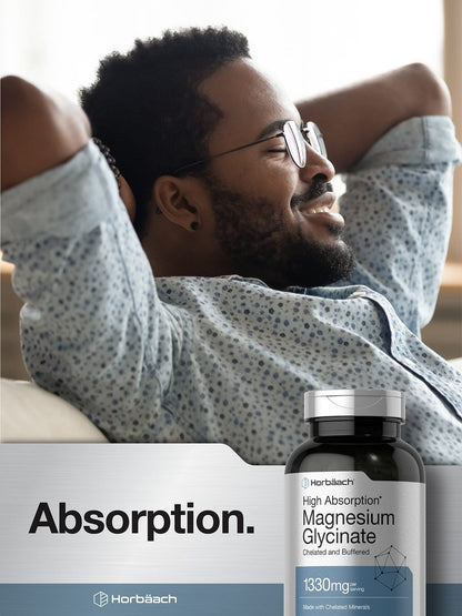 Horbaach Magnesium Glycinate 1330mg | 250 Capsules | Buffered with Chelated Minerals | 240 mg per Serving | Non-GMO, Gluten Free Supplement - Maple Wellness Supplements