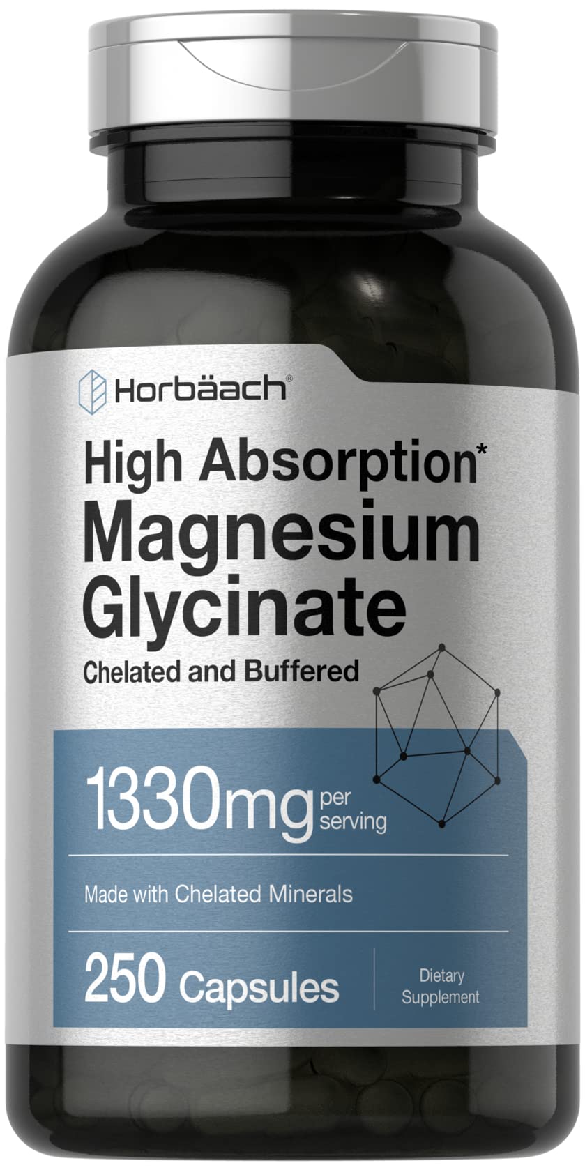 Horbaach Magnesium Glycinate 1330mg | 250 Capsules | Buffered with Chelated Minerals | 240 mg per Serving | Non-GMO, Gluten Free Supplement - Maple Wellness Supplements