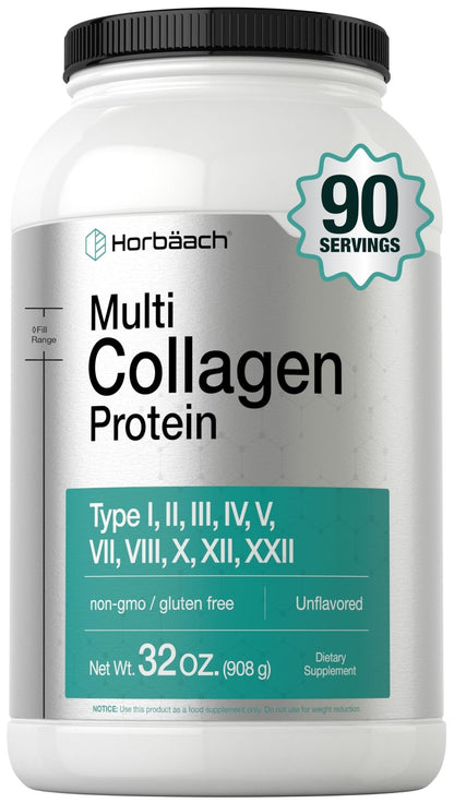 Horbaach Multi Collagen Protein Powder 32 oz | Types I, II, III, IV, V, VII, VIII, X, XII, and XXII | Grassfed Collagen Peptides - Maple Wellness Supplements