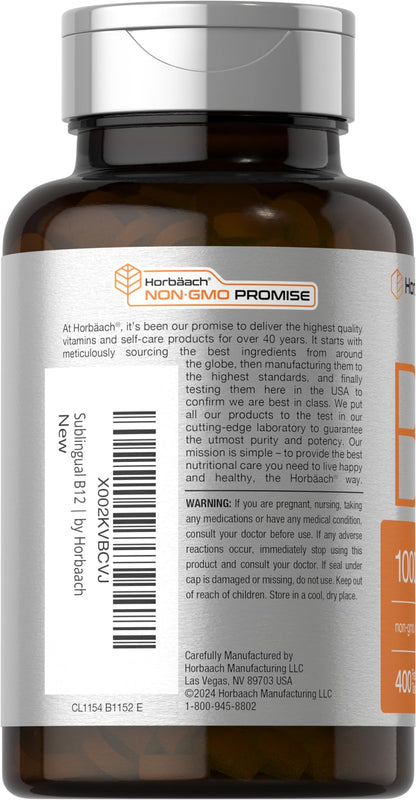 Horbaach Vitamin B12 1000 mcg Sublingual | 400 Fast Dissolve Tablets | Methylcobalamin Supplement for Women and Men - Maple Wellness Supplements