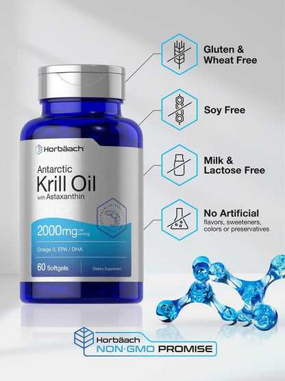 Horbäach Antarctic Krill Oil 2000mg | 60 Softgel Capsules | Omega-3, EPA, DHA Supplemen - Maple Wellness Supplements