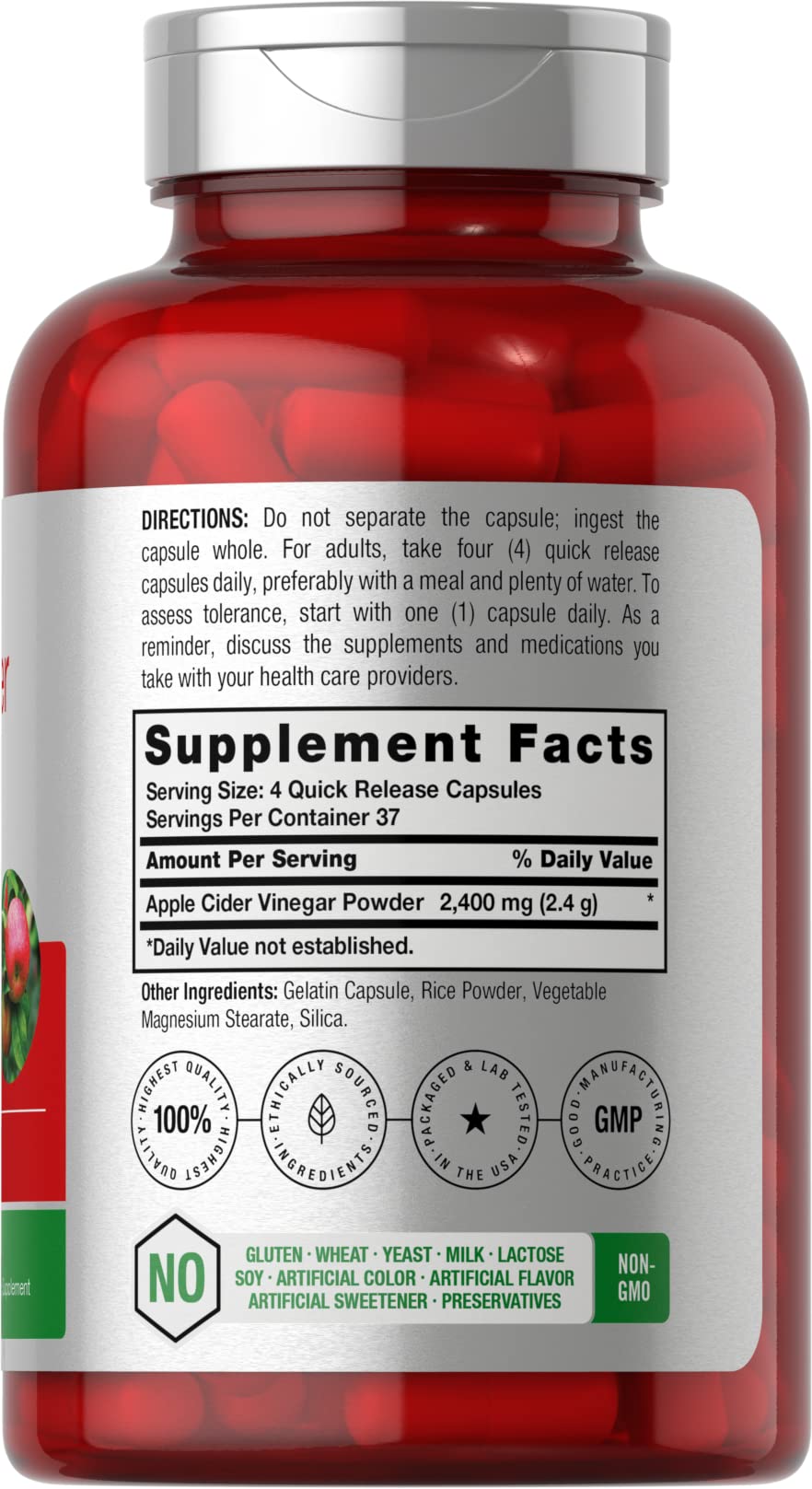 Horbäach Apple Cider Vinegar Capsules | 2400mg | 150 Count | Non-GMO, Gluten Free Supplement - Maple Wellness Supplements
