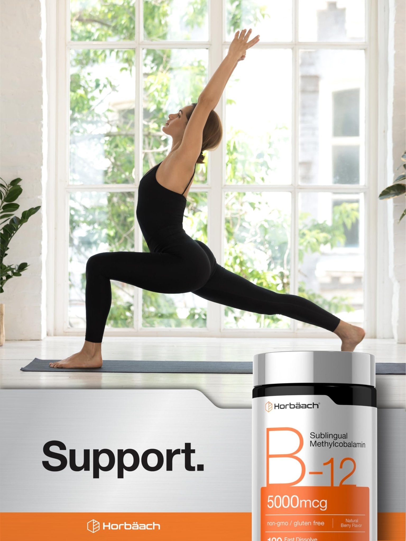 Horbäach B12 Vitamin 5000 mcg | 120 Fast Dissolve Tablets | Sublingual Methylcobalamin | Natural Berry Flavor | Vegan, Non-GMO - Maple Wellness Supplements