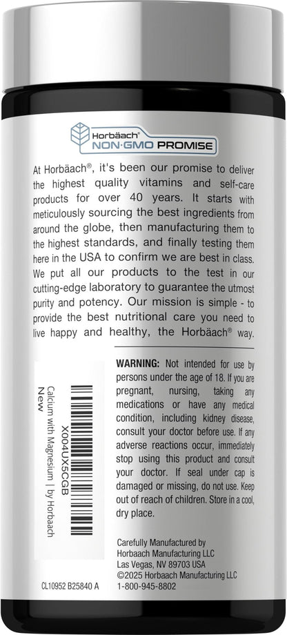 Horbäach Calcium Magnesium D3 | 180 Coated Caplets | Supports Bone Density | Supplement for Men and Women - Maple Wellness Supplements