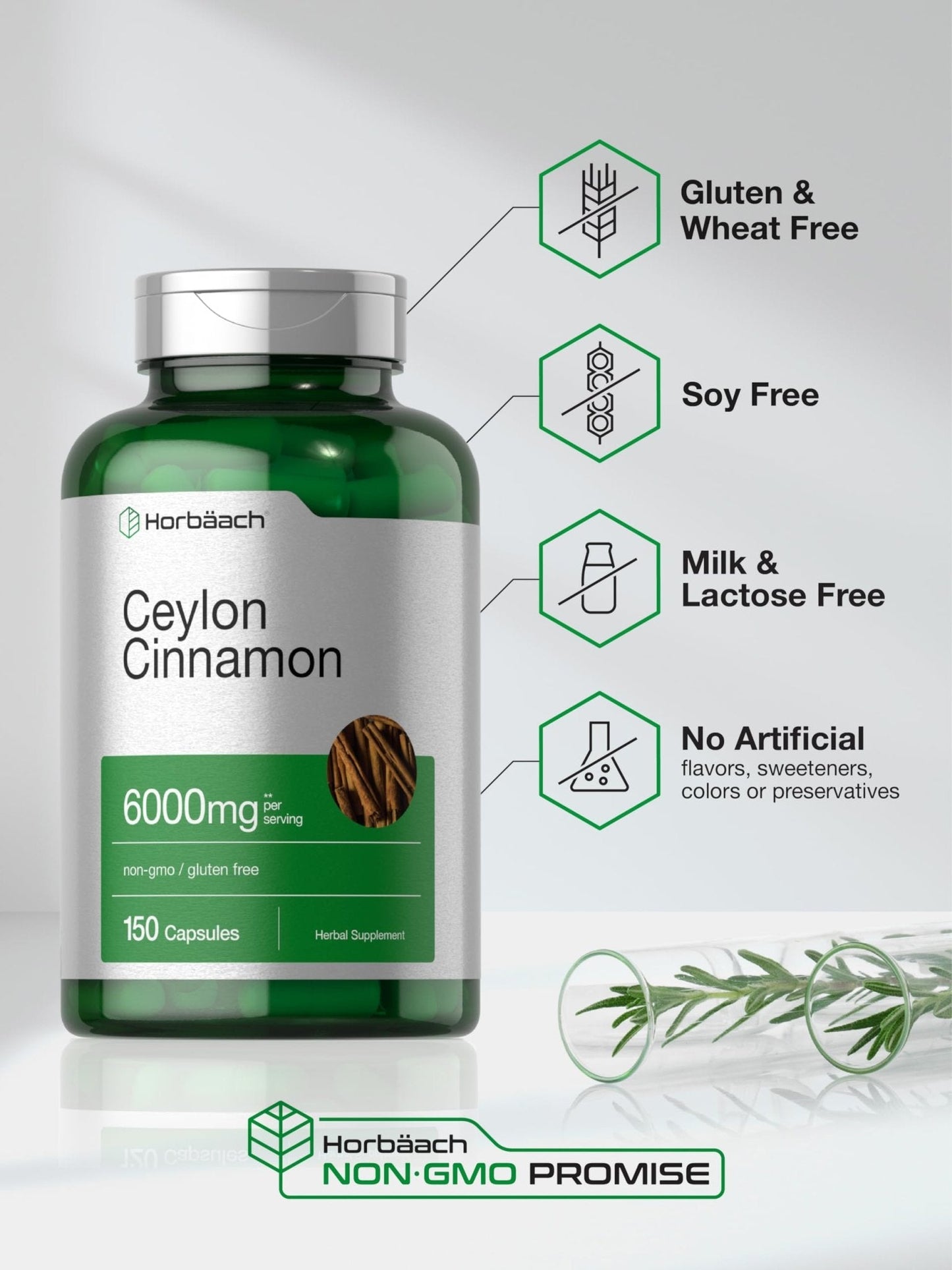 Horbäach Ceylon Cinnamon Supplement | 150 Capsules | Herbal Extract Pills | Non-GMO & Gluten Free - Maple Wellness Supplements