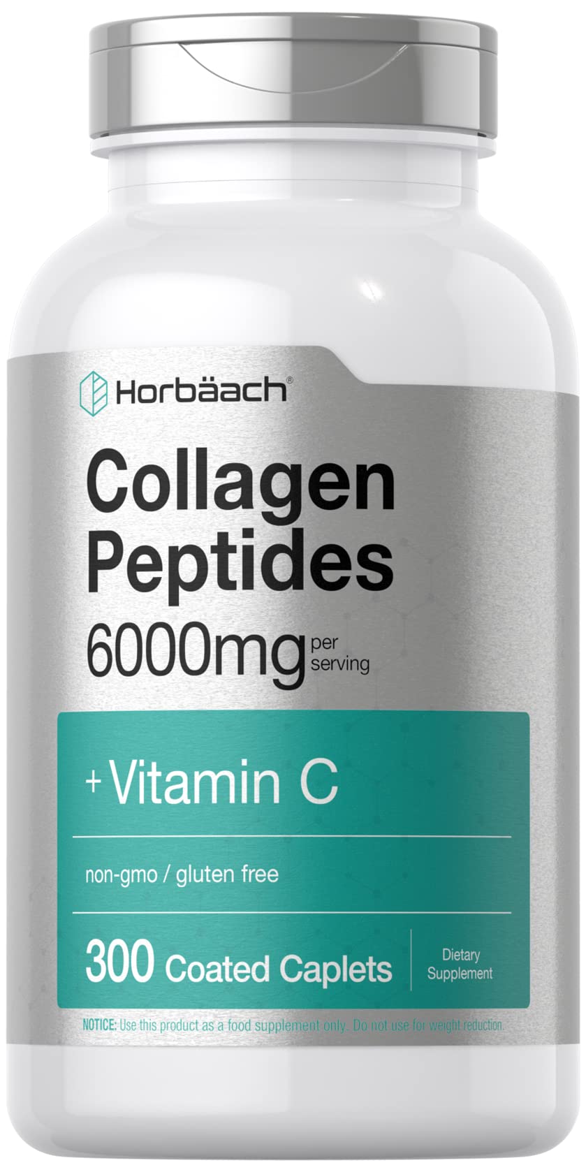Horbäach Collagen Peptides 6000mg | 300 Caplet Pills | with Vitamin C | Hydrolyzed Collagen Supplement | Non-GMO, Gluten Free - Maple Wellness Supplements