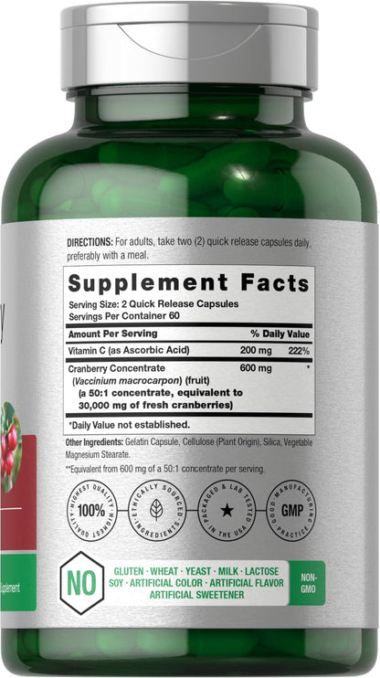 Horbäach Cranberry Concentrate Extract Pills + Vitamin C | 120 Capsules | Supplement for Women and Men | Triple Strength Ultimate Potency Formula - Maple Wellness Supplements