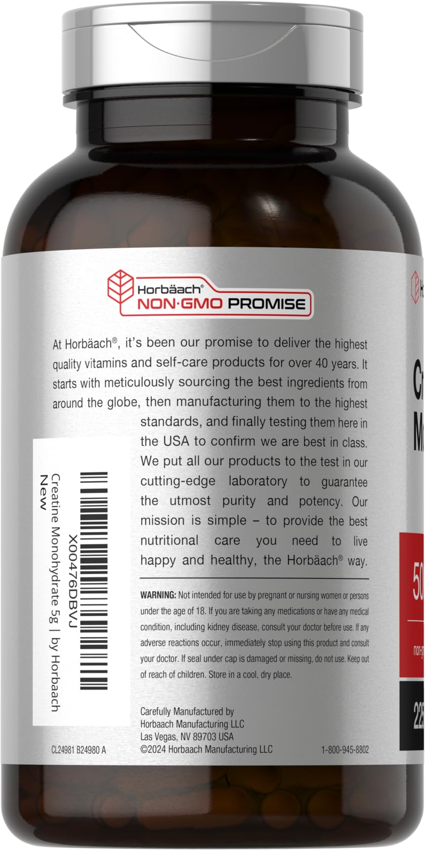 Horbäach Creatine Monohydrate | 5g | 225 Capsules | Non-GMO, Gluten Free Supplement - Maple Wellness Supplements