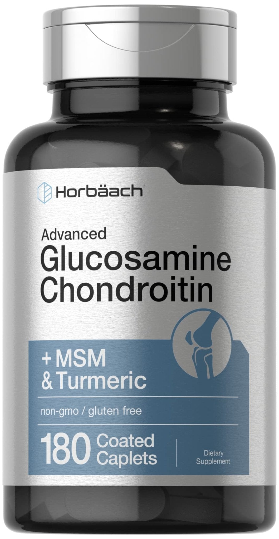Horbäach Glucosamine Chondroitin | Plus MSM & Turmeric | 180 Coated Caplets | Non-GMO, Gluten Free Supplement - Maple Wellness Supplements
