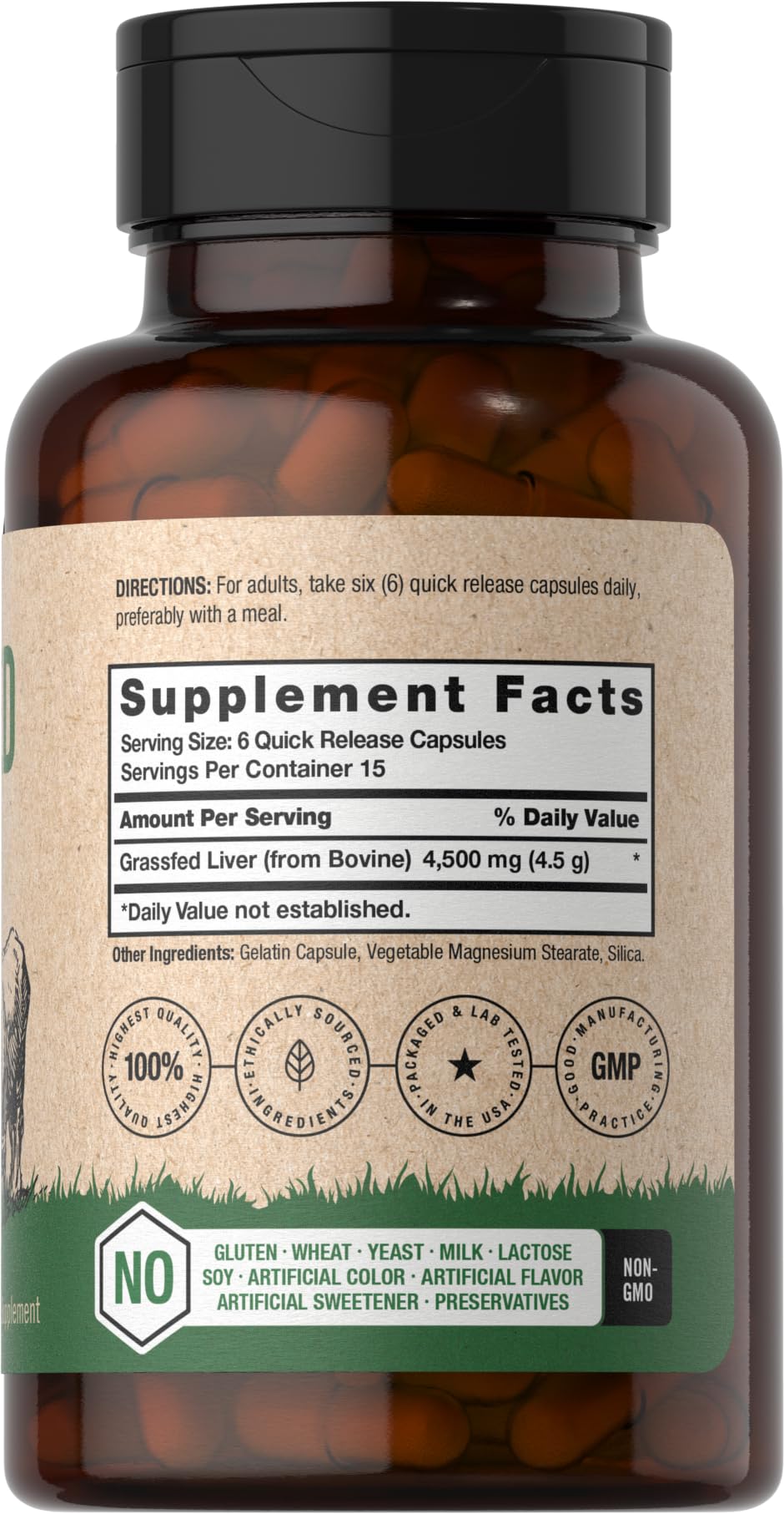 Horbäach Grass Fed Beef Liver | 4500mg | 90 Capsules | Desiccated, Pasture Raised, Grain Free, Non-GMO Supplement - Maple Wellness Supplements