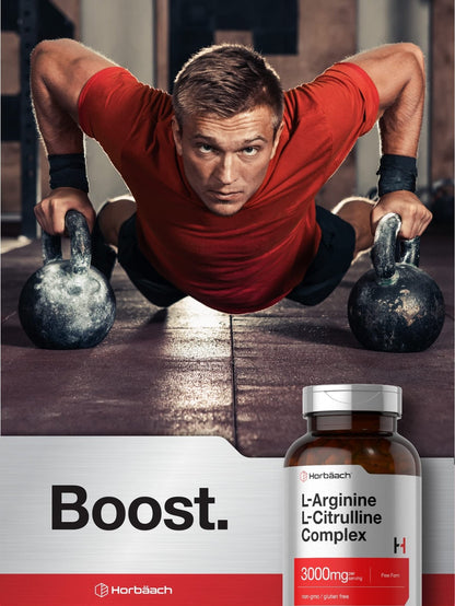 Horbäach L-Arginine L-Citrulline Complex | 3000mg | 250 Capsules | Non-GMO, Gluten Free Supplement - Maple Wellness Supplements