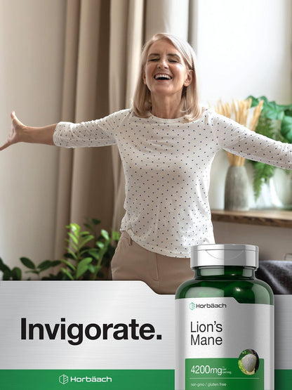 Horbäach Lions Mane Mushroom Extract | 120 Capsules | Vegetarian, Non-GMO, Gluten Free Supplement - Maple Wellness Supplements