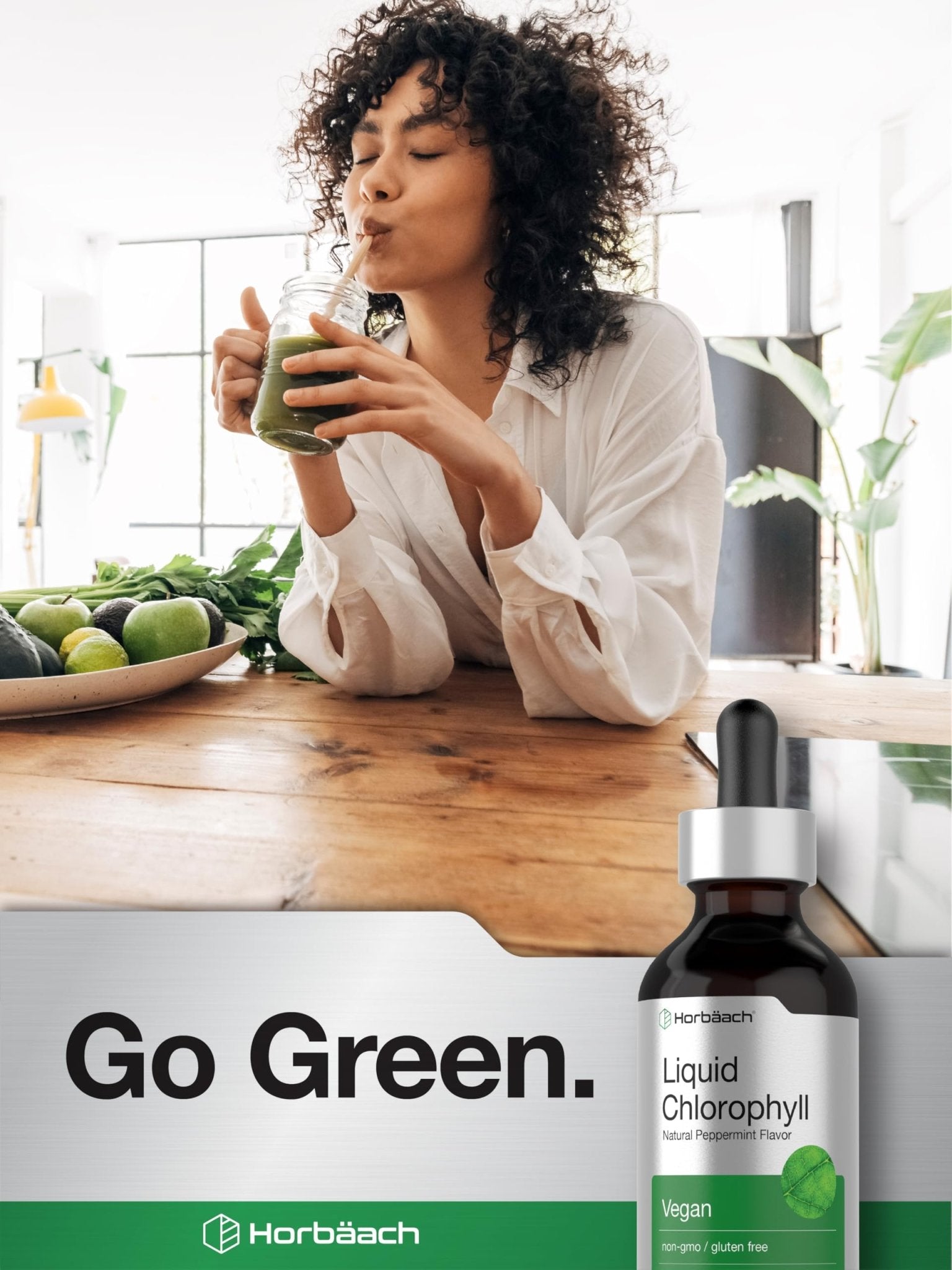 Horbäach Liquid Chlorophyll Drops | 2 oz | Vegan, Non-GMO, and Gluten Free Formula | Natural Peppermint Flavor - Maple Wellness Supplements