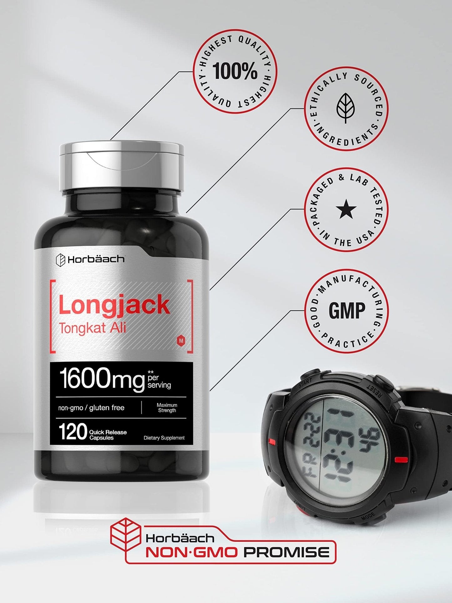 Horbäach Longjack Tongkat Ali for Men and Women | 120 Capsules | Extract Supplement | Maximum Strength Pills - Maple Wellness Supplements