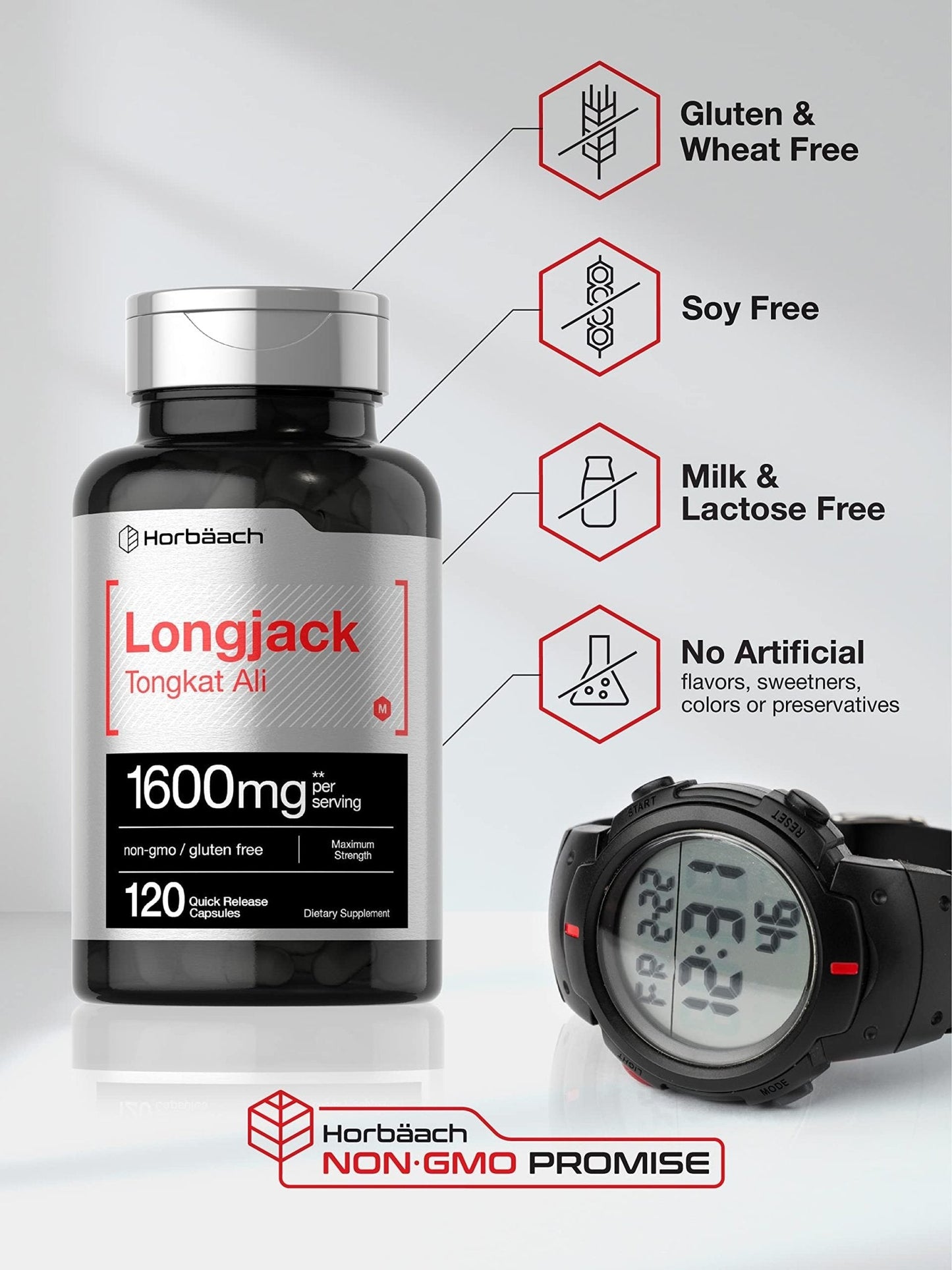 Horbäach Longjack Tongkat Ali for Men and Women | 120 Capsules | Extract Supplement | Maximum Strength Pills - Maple Wellness Supplements