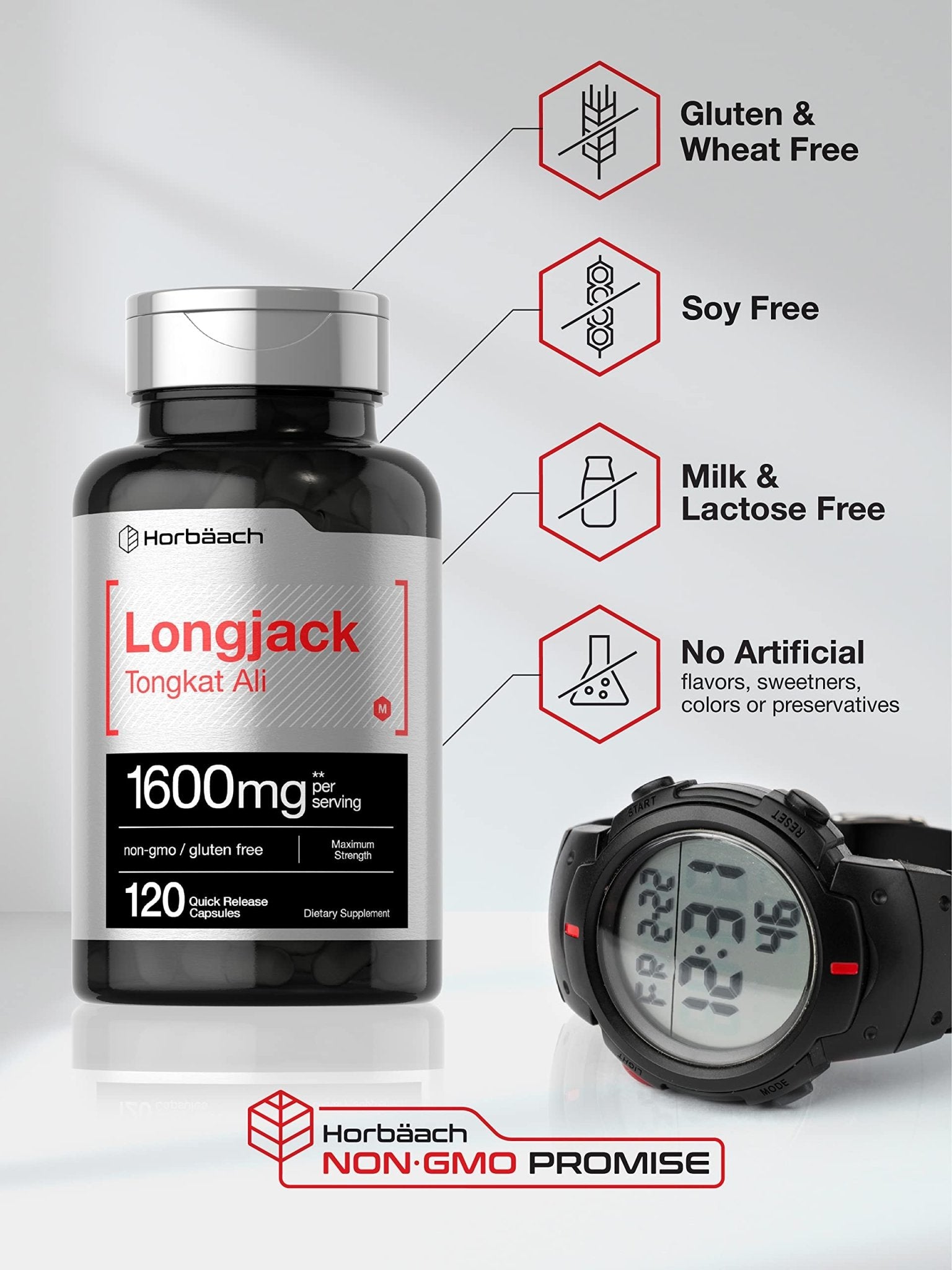 Horbäach Longjack Tongkat Ali for Men and Women | 120 Capsules | Extract Supplement | Maximum Strength Pills - Maple Wellness Supplements