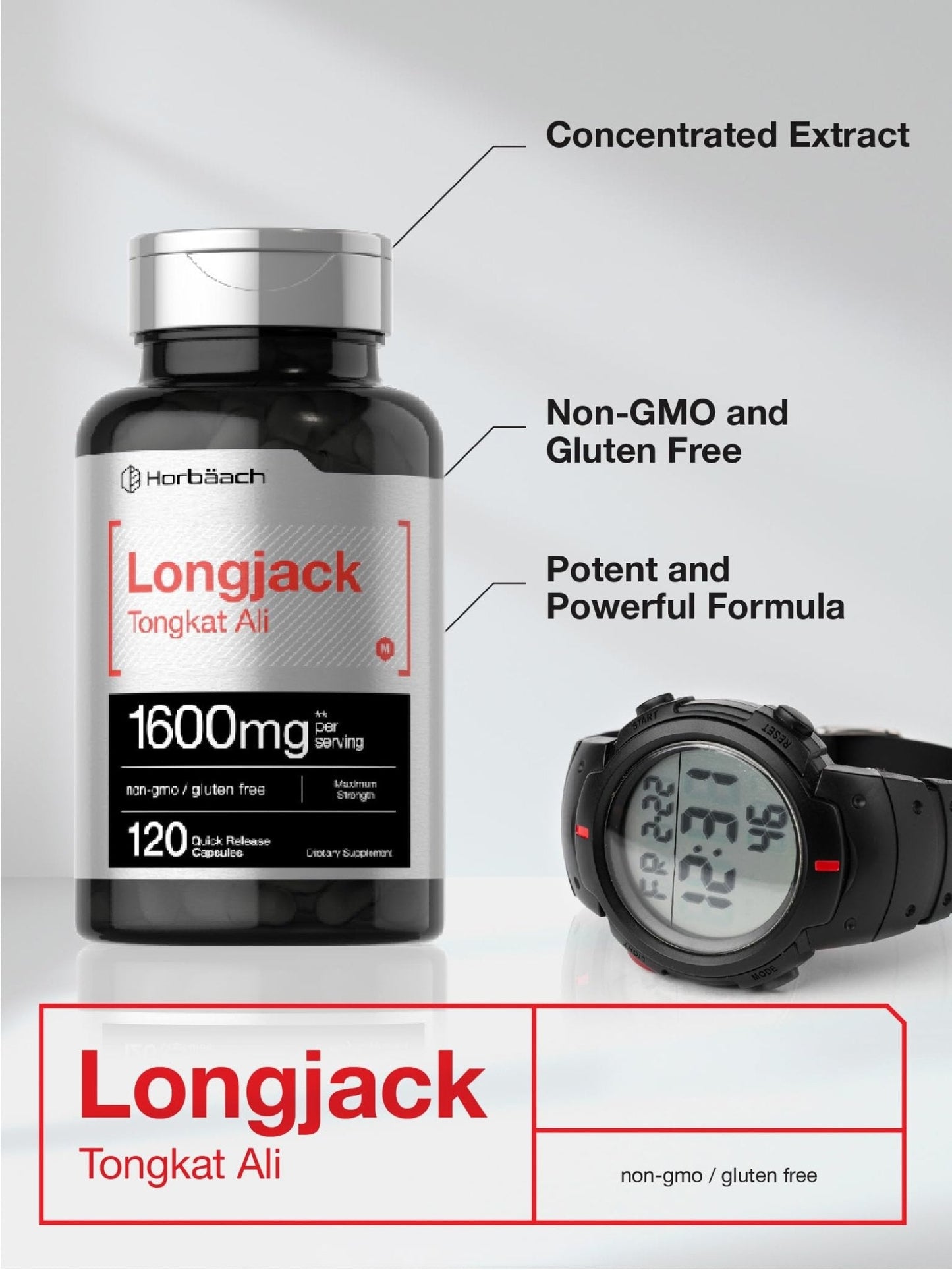 Horbäach Longjack Tongkat Ali for Men and Women | 120 Capsules | Extract Supplement | Maximum Strength Pills - Maple Wellness Supplements