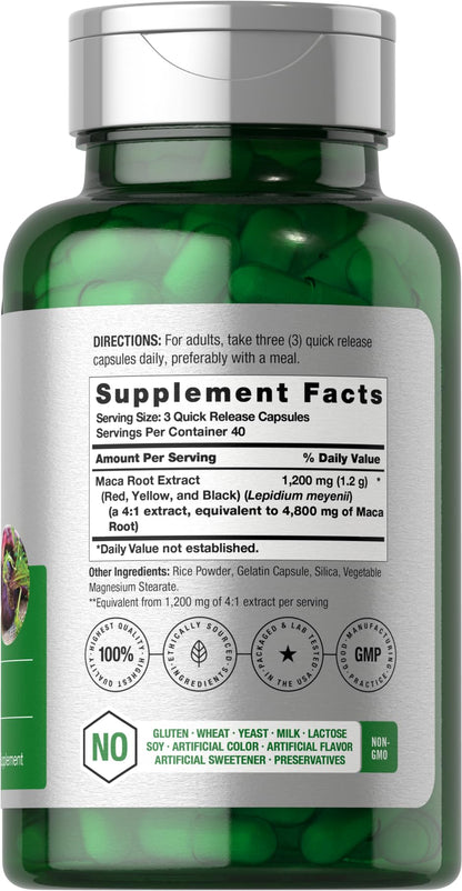 Horbäach Maca Root Capsules for Men and Women | 120 Pills | High Potency Extract | Non-GMO and Gluten Free Formula - Maple Wellness Supplements