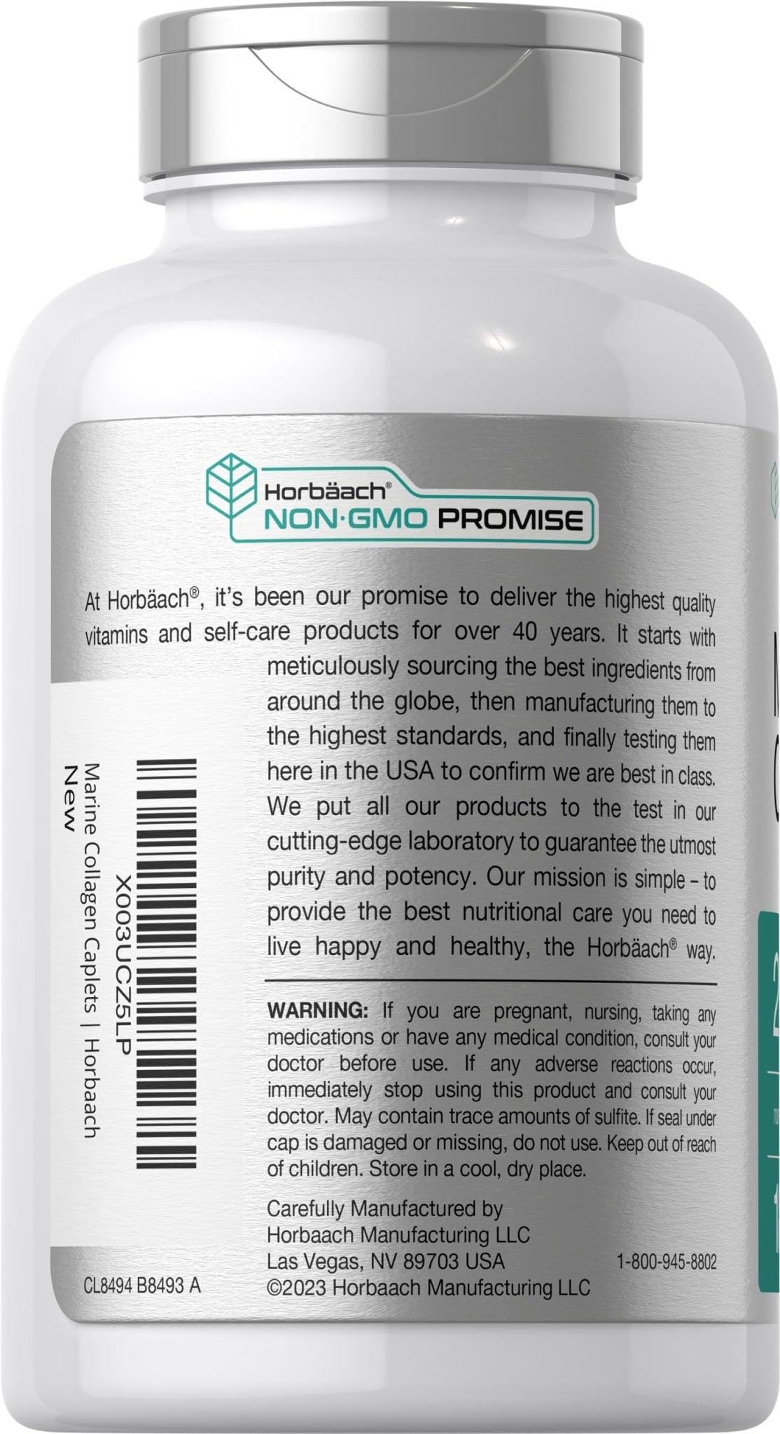 Horbäach Marine Collagen Peptides 2000mg | 180 Caplet Capsules | Type 1 with Calcium | Non-GMO, Gluten Free Supplement - Maple Wellness Supplements