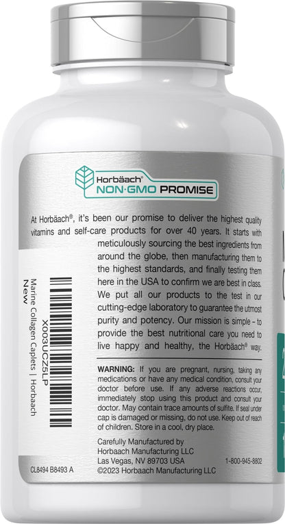 Horbäach Marine Collagen Peptides 2000mg | 180 Caplet Capsules | Type 1 with Calcium | Non-GMO, Gluten Free Supplement - Maple Wellness Supplements