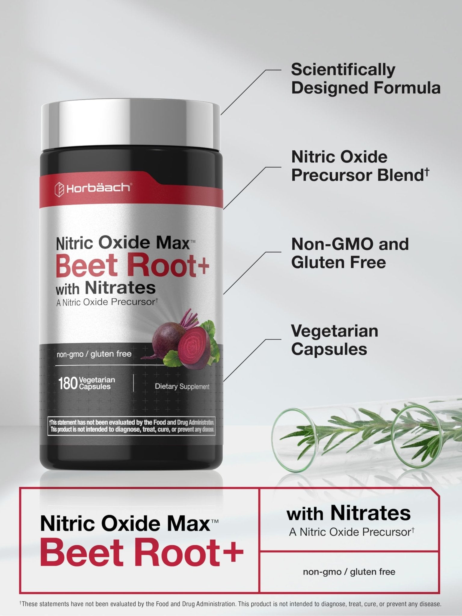 Horbäach Nitric Oxide Beet Root Capsules | 180 Count | with Nitrates and Precursor | for Men and Women | Vegetarian, Non-GMO - Maple Wellness Supplements