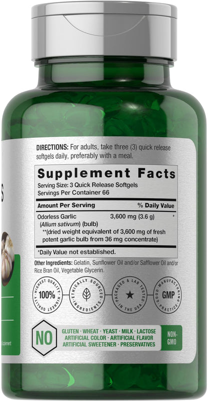 Horbäach Odorless Garlic Softgel Supplement | 200 Count | Ultra Potent Concentrated Herbal Extract | Non-GMO & Gluten Free - Maple Wellness Supplements