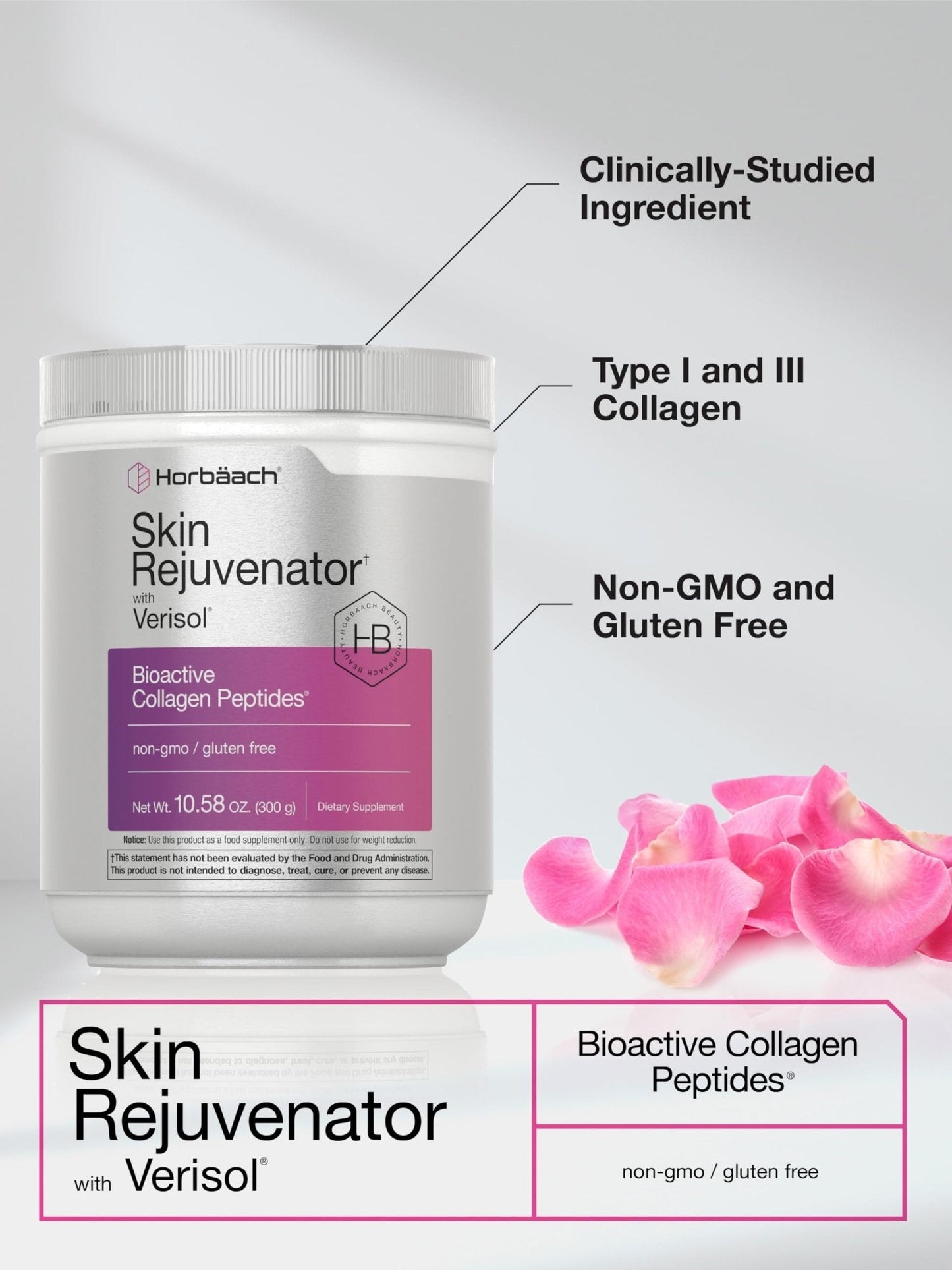 Horbäach Skin Rejuvenator with Verisol 10.58 oz | Bioactive Collagen Peptide Powder | Types I and III | Non GMO, Gluten Free Supplement - Maple Wellness Supplements