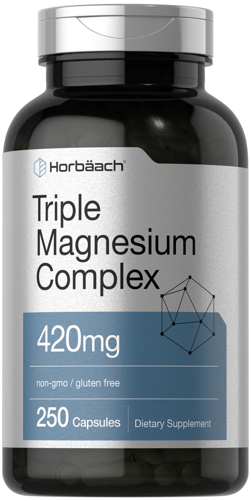 Horbäach Triple Magnesium Complex | 420 mg | 250 Capsules | Non-GMO and Gluten Free Formula | Magnesium Oxide, Citrate, and Aspartate Dietary Supplement - Maple Wellness Supplements