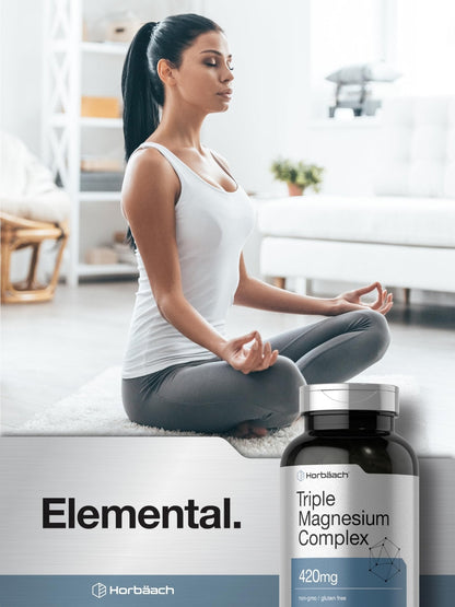 Horbäach Triple Magnesium Complex | 420 mg | 250 Capsules | Non-GMO and Gluten Free Formula | Magnesium Oxide, Citrate, and Aspartate Dietary Supplement - Maple Wellness Supplements