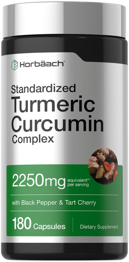 Horbäach Turmeric Curcumin Supplement | 180 Capsules | with Black Pepper & Tart Cherry | Non-GMO & Gluten Free - Maple Wellness Supplements