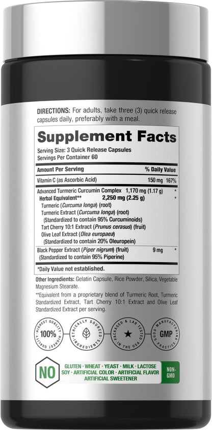 Horbäach Turmeric Curcumin Supplement | 180 Capsules | with Black Pepper & Tart Cherry | Non-GMO & Gluten Free - Maple Wellness Supplements