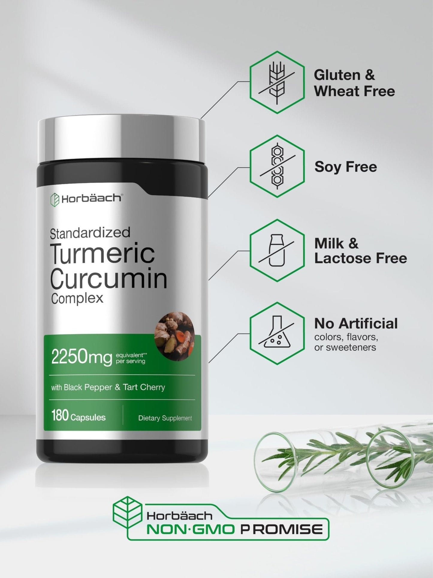 Horbäach Turmeric Curcumin Supplement | 180 Capsules | with Black Pepper & Tart Cherry | Non-GMO & Gluten Free - Maple Wellness Supplements